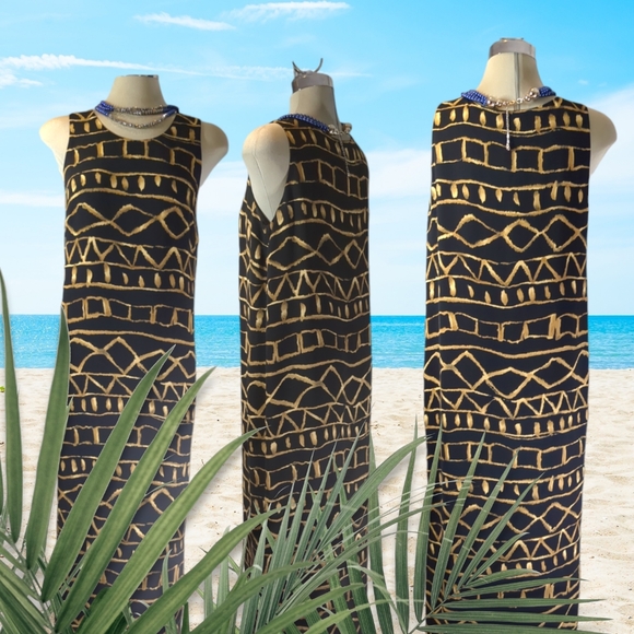 Jones New York Black and Brown Printed Pull up Maxi Dress Size 8 - Picture 10 of 16